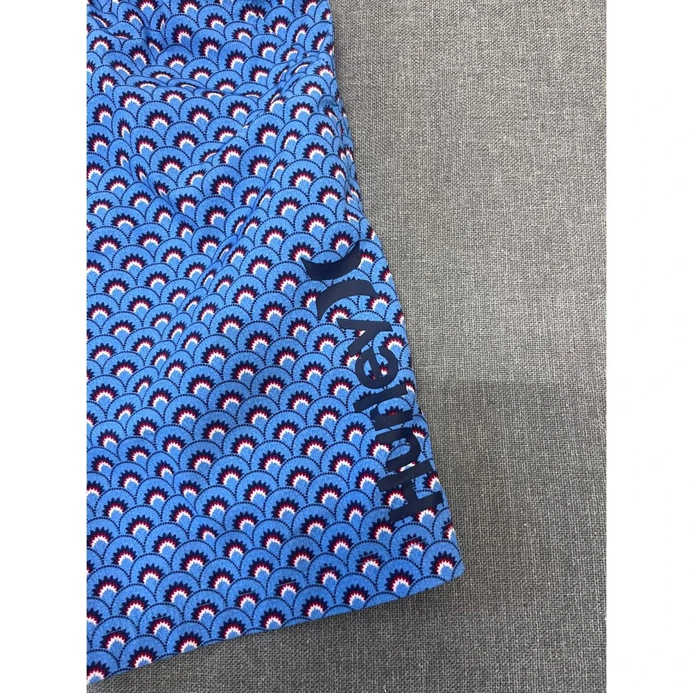 Hurley Mens Blue Geometric Fan Print Swim Shorts Board Shorts Large